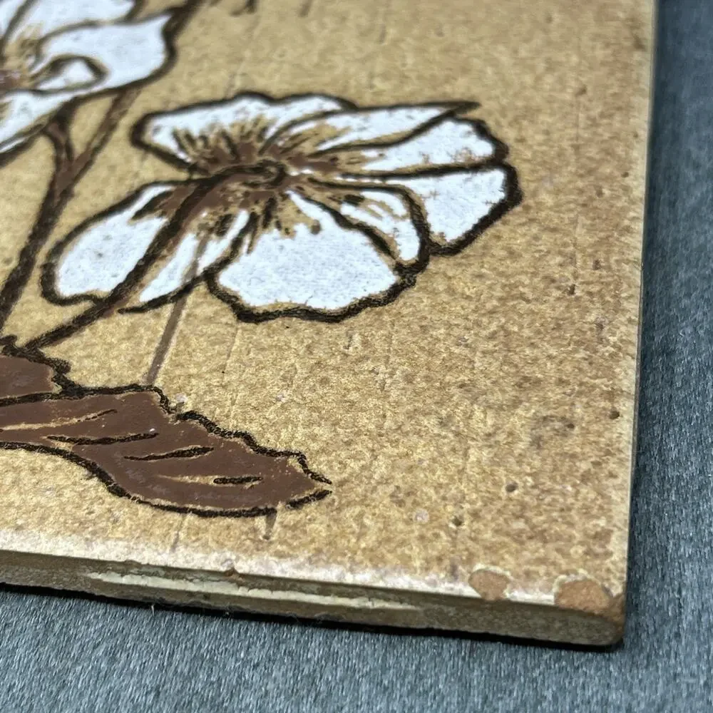 Vintage Ceramic Tile Trivet Brown Yellow Flowers 6